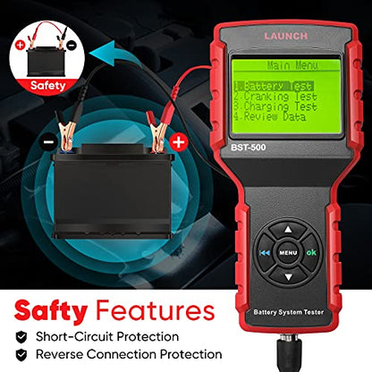 LAUNCH BST-500 Car Battery Tester 12V 24V Battery Load Tester,100-2000CCA Automotive Battery Alternator Tester for Cars/Boat/Truck/Lawn Mower, Compatible with Flooded AGM Gel EFB,etc.