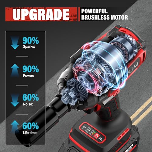 SEYVUM Cordless Impact Wrench, 1/2” Max Torque 900 Ft-lbs / 1200 N.m Powerful Impact Gun, 20V 3500RPM Electric Impact Driver, 2 x 4.0Ah Battery & Fast Charger, 6 Impact Sockets, Carrying Case Included - style: 1200 N.m