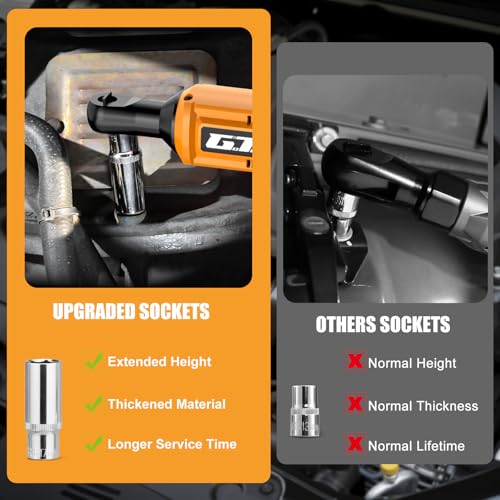 3/8" Cordless Ratchet Wrench, Compatible with DEWALT 20V MAX Battery, 60Ft-Lbs Power Brushless Electric Ratchet Tool Kit Variable Speed with 8 Sockets, 1/4" Adapters, 6" Extension Bar (Tool Only)
