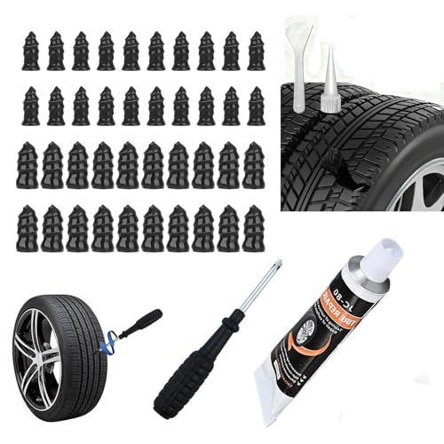 Tire Repair Kit with Tire Plugs Screw Type, Tire Glue,Tire Plug Kit,Heavy-Duty Burst-Proof tire Puncture Repair Set, Quick Patch, Suitable for Car, Truck, Motorcycle, SUV, ATV, Tractor - color: 40Pcs+30ml glue+screwdriver