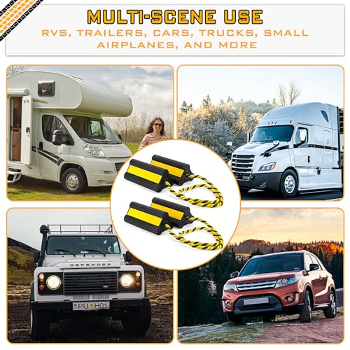 4 Pair Heavy Duty Wheel Chocks for RV Trailer, Rubber Wheel Stoppers, Dual Blocks, Non Slip Tire Chock with Nylon Rope Reflective Tape for RV Camper Travel Trailers Car Truck (Yellow)