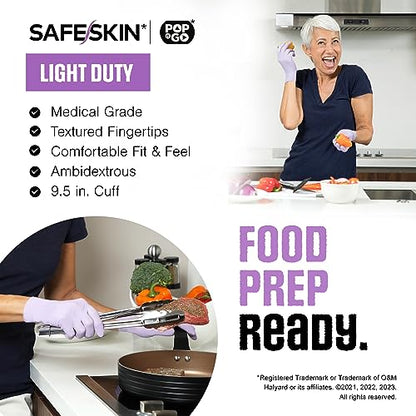 SAFESKIN Disposable Nitrile Gloves in POP-N-GO Pack of 50 or 200 Powder Free - Hair, Cleaning, Medical Use, Food Handling - size: Medium (Pack of 50)