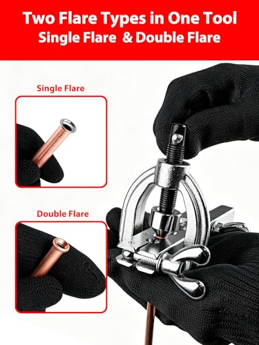 Brake Line Flaring Tool Kit, Double & Single 45° Flare Tool with Tubing Cutter, 5 Adapters 3/16"-1/2", for Copper Aluminum Brass Soft Steel Tubing - size: MU-FTK-300