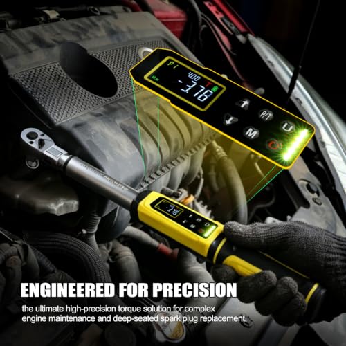 3/8" Drive digital torque wrench with flex head Set (10-100 ft-lb) | Professional Electronic, Buzzer & LED, 14mm/16mm Spark Plug Sockets, Adapters & 2-Stage Extension Bar