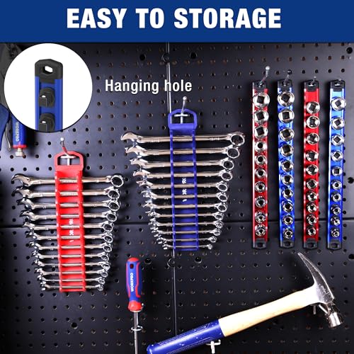WORKPRO 8-Piece Magnetic Socket Rail and Magnetic Wrench Organizer Set | 6-Piece Socket Organizers, 1/4" 3/8" 1/2" Drive Socket Holders, 2-Piece Wrench Holders, For Metric SAE Wrenches