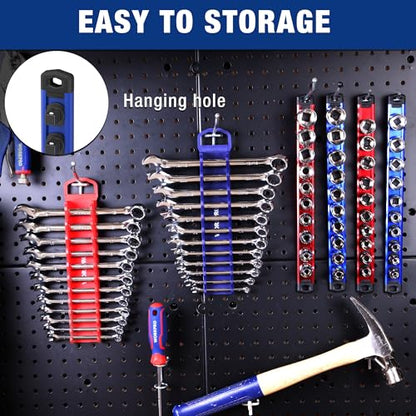 WORKPRO 8-Piece Magnetic Socket Rail and Magnetic Wrench Organizer Set | 6-Piece Socket Organizers, 1/4" 3/8" 1/2" Drive Socket Holders, 2-Piece Wrench Holders, For Metric SAE Wrenches