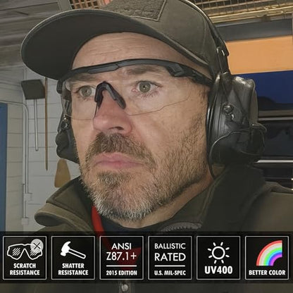 HTS HUNTERSKY Ballistic Tactical Shooting Glasses ANSI Z87+ UV400 Protective Eyewear - color: S57green Af Clear Lens