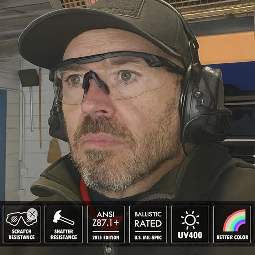 HTS HUNTERSKY Ballistic Tactical Shooting Glasses ANSI Z87+ UV400 Protective Eyewear - color: Black Purple