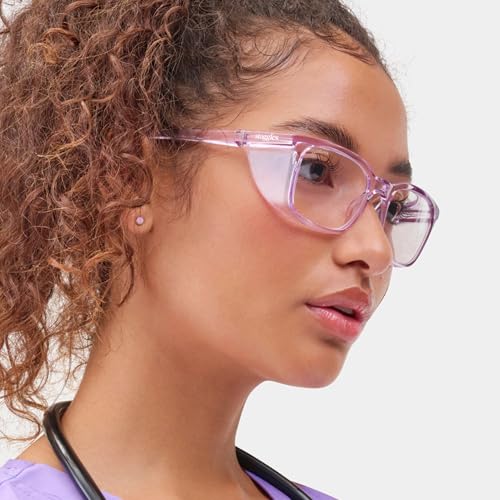 Stoggles Rectangle Z87.1 Certified Safety Glasses, Blue-Light, UV Blocking Lens, Top & Side Shield, Anti-Fog, Stylish Eyewear - color: Lilac, size: Medium Standard Fit