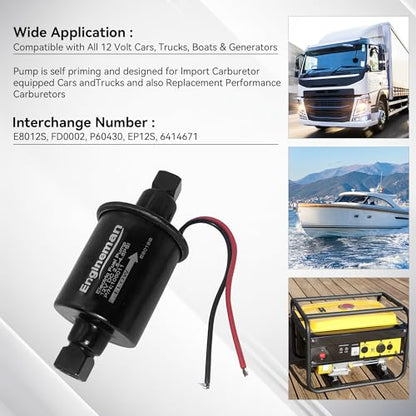 Universal Electric Fuel Pump 12V 2.5-4.5 PSI Inline External 5/16 Inch Compatiable with Gas Diesel Marine Carburetor Marine E8016S with 6.56 FT 5/16" ID Fuel Line Hose - size: E8016S 2.5-4.5 PSI+ 6.56ft Hose
