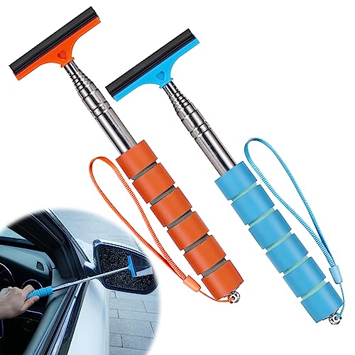 Side Mirror Squeegee, 2 PCS Car Mirror Squeegee, Retractable Car Rearview Mirror Wiper for All Vehicles, Universal Automotive Accessories - color: Upgrade Orange and Blue