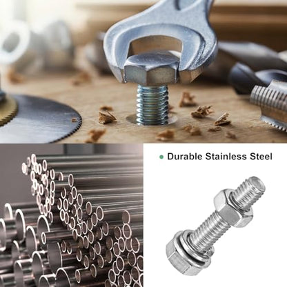 M METERXITY 10-Pack Hex Head Screw Bolt with Nuts Flat & Lock Washers M5x22mm Stainless Steel Bolts and Nuts Kit Fully Threaded Metric Bolt Assortment for Equipment/Machinery - size: M5x22mm