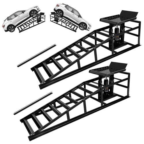 Hydraulic Car Ramps Heavy Duty 2 Pack, 11000LB/5-Ton Low Profile Auto Car Truck Service Ramps with Hydraulic Lift for Maintenance, Oil Change(Black)