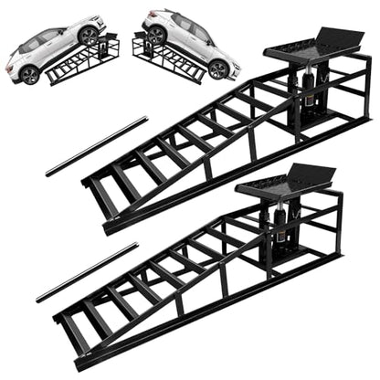 2 Pack Hydraulic Car Ramps 5T 11000lbs Low Profile Vehicle Lift Ramps | Heavy Duty for Truck Trailer Garage Service Adjustable Hydraulic Car Ramps for Automotive Maintenance (Black)