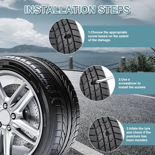 60PCS Tire Repair Rubber Nails Kit, Screw in Tire Plugs for Tubeless Tires, Fast Emergency Flat Tire Repair Tool, Easy DIY Tire Puncture Fix for Car Motorcycle Truck SUV Bike