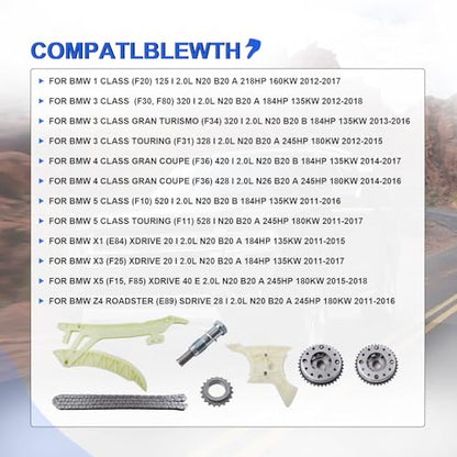 Timing Chain Kit for BMW N20 N26 2.0L Turbo Engine, Fits 2011-2017 328i 528i X1 X3 X4 X5, Includes Guides Tensioner, OE Replaces - color: 2.0L Timing Chain Kit