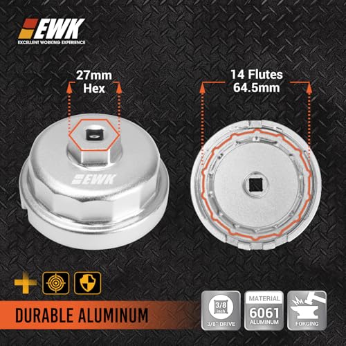 EWK 64mm 14 Flute Oil Filter Wrench with 4-Slot Grip, Forged Aluminum Removal Tool for Toyota Camry, Tundra, Tacoma, Lexus 2.0L - 5.7L Engines - style: Oil Filter Wrench