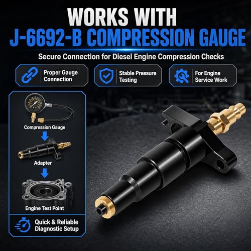9007A 9007 Compression Test Adapter for 24V Cummins 1998.5-Current 5.9L 6.7L Diesel Engines, Works with J-6692-B Compression Test Gauge, Heavy Duty Diesel Compression Tester Adapter Tool