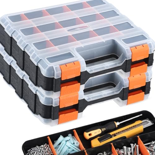 Andalus Tools Organizer Box, Small Parts Storage 34-Compartment Double-Sided Portable Hardware Organizer Removable Plastic Dividers for Screws, Nuts, Bolts, Nails – Orange (2 Pack, 12.5" x 10.5" x 3") - color: Orange, size: 2 Pack