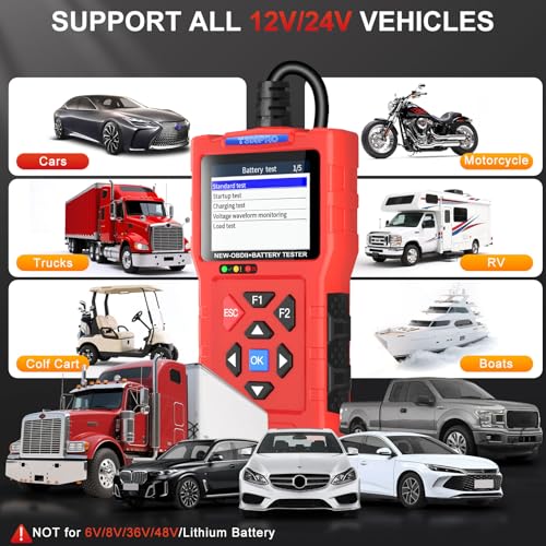 TopDiag T300PRO Car Code Reader & 12V/24V Battery Tester, Automotive Scan Tool for Check Engine Light, Live Data, and Car Battery Health Analyzer for DIYer - color: T300PRO-RED