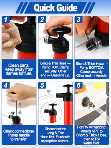 MADHOLLY Hand Fuel Transfer Pump with Leakproof Clamps | for Gasoline/Oil/Diesel/Antifreeze, Versatile Manual Siphon, for Car/Lawn Mower/Motorcycle/RV, with 3/4" NPT Brass Connector