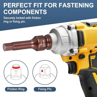 HARFINGTON 2pcs Impact Hex Bit Socket 1/2" Drive 12H (12mm) Hex Bits 3" Length S2 Steel Metric Impact Wrench Socket Adapter Tool for Automotive Repair Industrial Construction and Home DIY - size: H12 x 1/2" x 3"