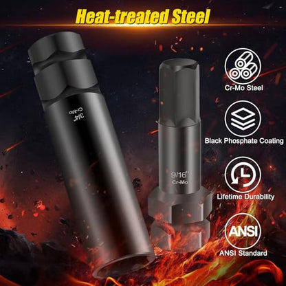 Topec 16-Piece Locking Lug Nut Master Key Set | 5, 6, 7, 12 Spline Socket Set, Star and Internal Hex Style Lug Nut Key Set, CR-MO Steel (Not for Hex, Deep, Large-Size, and 10-Spline)