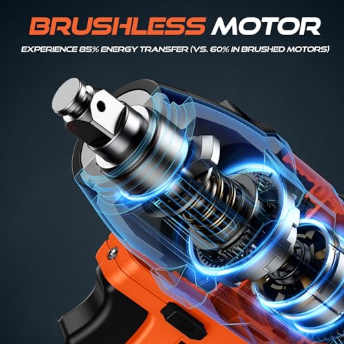 DECERK 400Nm Compact Impact Wrench - Precision Torque for DIY, Bicycle Repair & Furniture Assembly [4000mAh Dual Batteries] [1/2 Inch Driver] [21V MAX] Brushless, Cordless, Electric, Power, Gun - size: 400 N.m with Two Batteries