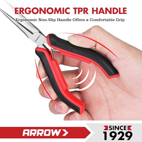 ARROW 6" Needle Nose Pliers, Mini Long Nose Pliers with Smooth Jaws, Small Needle Nose Pliers for Jewelry Making, Wire Bending and Small Object Gripping - style: Straight Needle Nose Pliers