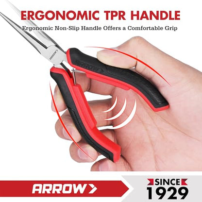 ARROW 6" Needle Nose Pliers, Mini Long Nose Pliers with Smooth Jaws, Small Needle Nose Pliers for Jewelry Making, Wire Bending and Small Object Gripping - style: Straight Needle Nose Pliers