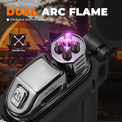 Lafagiet Electric Lighter USB C, Powerful Dual Arc Plasma Flame, with Flashlight, Wind & Waterproof Lighters for Candle, Camping, Grill, Emergency - color: F53-bk