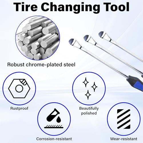 12.2 Inch Tire Spoons, Dirt Bike Tire Changing Tools, Tire Changing Kit, Tire Removal Tool, with Rim Protector, Valve Tool, Valve Cores and Caps, for Motorcycle/Lawn Mower/Tractor/Bicycle (Blue) | Tire Removal Tool, with Rim Protector, Valve Tool, Valve C