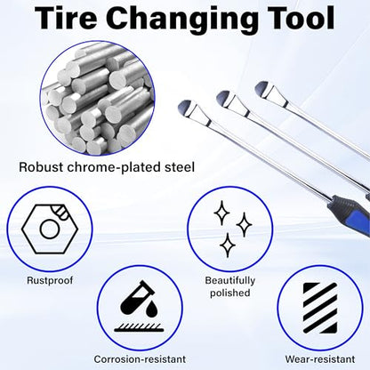 12.2 Inch Tire Spoons, Dirt Bike Tire Changing Tools, Tire Changing Kit, Tire Removal Tool, with Rim Protector, Valve Tool, Valve Cores and Caps, for Motorcycle/Lawn Mower/Tractor/Bicycle (Blue) | Tire Removal Tool, with Rim Protector, Valve Tool, Valve C
