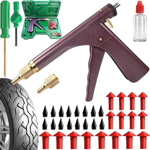 37 Pcs Mushroom Tire Plug Kit,Tire Plug Gun with 16 Plugs for Tubeless Tyre Punctures and Flats on Motorcycle,ATV,Trucks & Tractors,Fix a Flat Roadside Rapid Repair Set