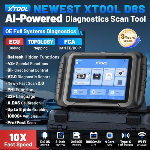 XTOOL D8S Bidirectional Scan Tool, AI Assisted OBD2 Scanner with ECU Coding | 42+ Resets, Topology Mapping, PMI, All System OBD2 Scanner for Car, Pre & Post Scan, FCA/CANFD/DoIP