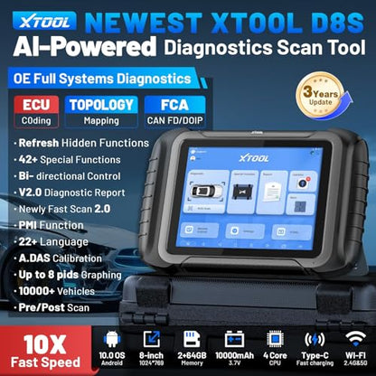 XTOOL D8S Bidirectional Scan Tool, AI Assisted OBD2 Scanner with ECU Coding | 42+ Resets, Topology Mapping, PMI, All System OBD2 Scanner for Car, Pre & Post Scan, FCA/CANFD/DoIP