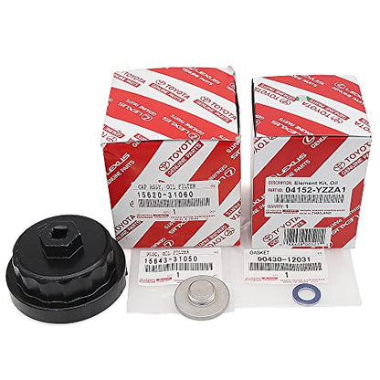 Genuine Engine Oil Filter, Housing Cap Holder, Drain Plug Washer Set w Wrench Removal Replacement Tool