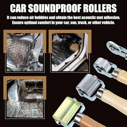 Sound Deadening Roller, 4 PCS Car Sound Deadener Rollers Tool Tire Patch Roller Sounds Deadener Application Rolling Wheel Wood Handle Seam Rollers for Automotive Auto Noise Accessories