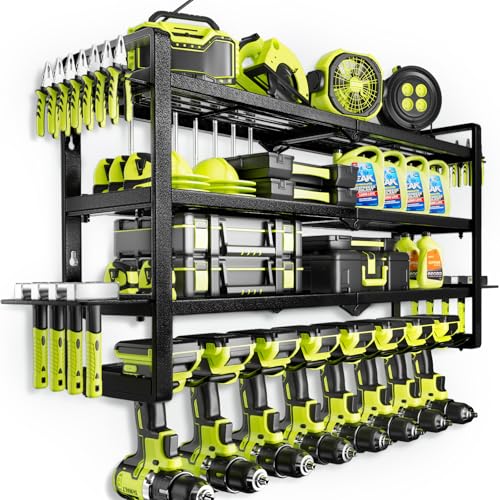 Hipidian Fathers Day Best Gifts for Daddy, Heavy Duty Power Tool Organizer Wall Mount- 400lb Capacity 4-Tier Storage Rack with 8 Drill Holders for Garage Tools, Birthday Gifts for Men Dad Husband - size: 8 Slots 4 Layers 4