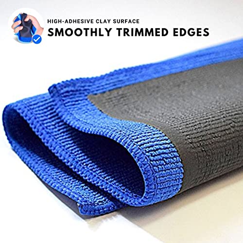 Mnixy Microfiber Clay Bar Towel Pack of 2 with 2 Gifted Gloves Fine Grade Auto Detailing Towel Clay Bar Alternative (Blue)