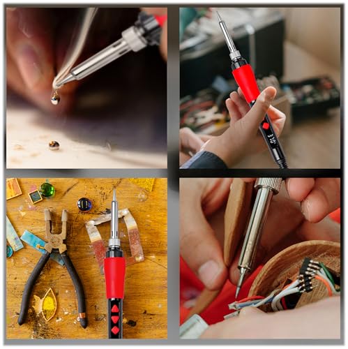 Soldering Iron Kit, 60W Digital LED Display Solder Pen, 5-in-1 Fast Heating with Solder Wire, Flux Rosin Paste, Mini Stand, Sponge for Electronics Repair Hobby DIY 120V US Plug from Plusivo - color: Digital Soldering Iron Kit 7