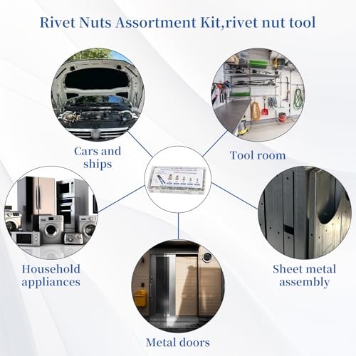 Rivet nut Tool kit,rivnut Tool,500Pcs Metric Rivet Nut Combination (M3/M4/M5/M6/M8) Nutsert Tool kit，Suitable for Automotive, Marine, Decoration, Furniture, Industry, Rivet nut Set
