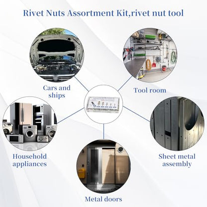 Rivet nut Tool kit,rivnut Tool,500Pcs Metric Rivet Nut Combination (M3/M4/M5/M6/M8) Nutsert Tool kit，Suitable for Automotive, Marine, Decoration, Furniture, Industry, Rivet nut Set