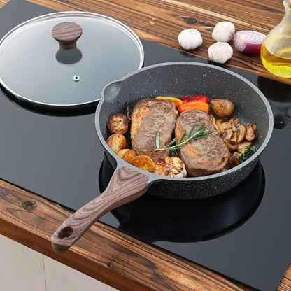 SENSARTE Nonstick Skillet, Deep Frying Pan 10/11/12-inch, Saute Pan with Lid, Stay-cool Handle, Healthy Stone Cookware Cooking Pan, Induction Compatible (10-Inch/3.5QT) - color: Gray, size: 10-inch/3.5QT