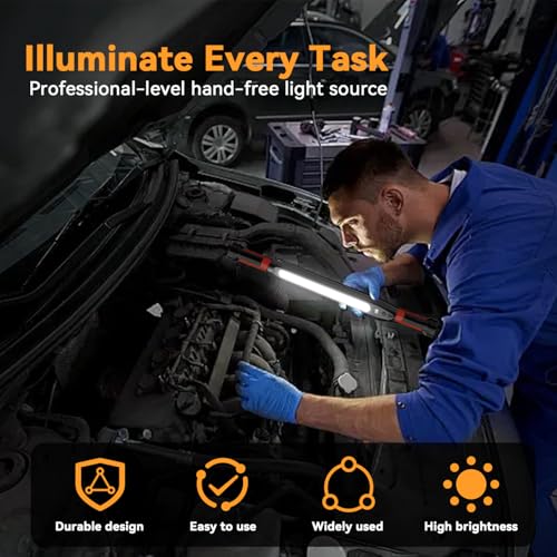 Magnetic Under Hood Work Light Bar, 3000LM Rechargeable LED Light Bar with 360° Rotating Clamps, Hooks and N50 Magnets, Waterproof Magnetic Hood Light for Camping, Emergency, Car Repair, Jobsite