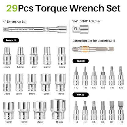 1/4" Digital Torque Wrench -0.33-22Ft.Lb for Bike Motorcycle Repair | Electronic Torque Wrench 1/4 Drive(0.45-30 N.m),Vibration Buzzer LED Indicator,±2% Acc. 5 Units for Precision Parts Engine - style: 1/4" 4-266.0In.Lb Set