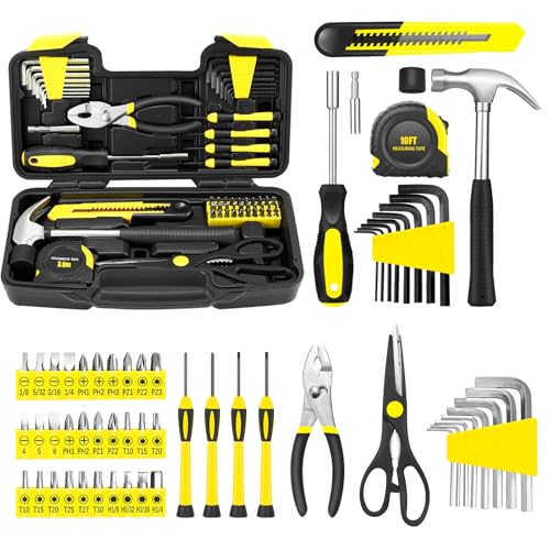 58-Piece Household Tool Set, Yellow Hand Kit With Storage Case | General Hand Tool Kit, Storage Toolbox, for College Dormitory Use, Home Repair, DIY, Furniture Setup, Crafting, Daily Fixes - color: Yellow, size: 58-Piece