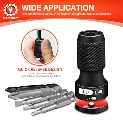 BLACKROBOT Quick Release Impact Bit Holders 3/8-Inch Square Drive to 1/4-Inch Hex Socket Adapter, CR-MO Steel, Red - size: 3/8 Impact Bit Holder-1