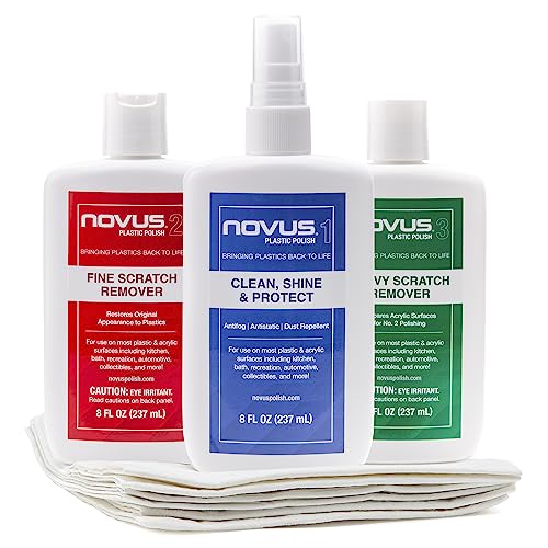 NOVUS-PK1-8 | Plastic Clean & Shine #1, Fine Scratch Remover #2, Heavy Scratch Remover #3 and Polish Mates Pack | 8 Ounce Bottles | Automotive Detailing Supplies & Plastic Restorer for Cars - color: Plastic Restorer Kit (3-in-1), size: 8 Ounce