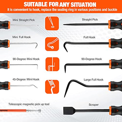 ValueMax 10PC Precision Hook & Pick Set, Magnetic Pick Tool with Scraper | Automotive & Electronic Repairs, Ideal for O-Rings, Seals & Gaskets, Ergonomic TPR Grip, Durable Storage Bag